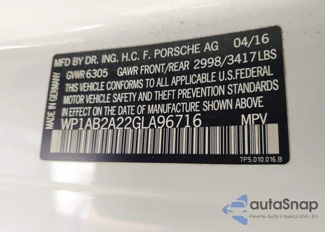 2016 Porsche Cayenne S z USA, uszkodzony, nr VIN WP1AB2A22GLA96716